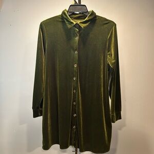 Olive Velvet Button-Up Women's Mini Dress